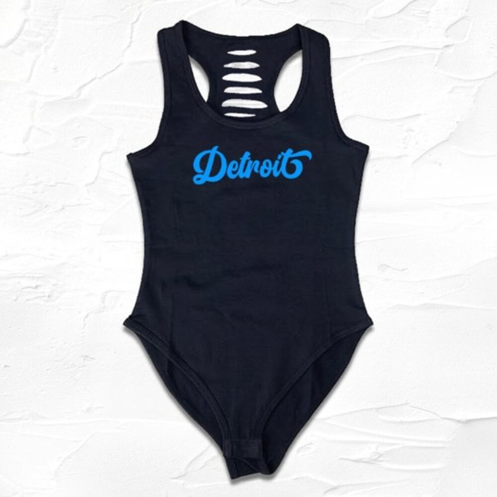 Black/Blue Detroit Fan Bodysuit, One Pride Outfit, Custom cut Clothes
